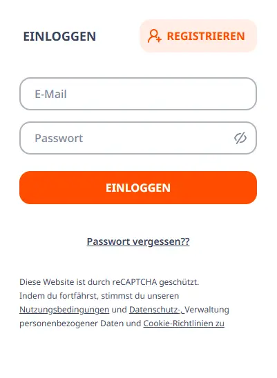 Login- und Registrierungsformular